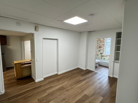 Empty room, Interior, Recessed Lighting, Wood Texture Flooring