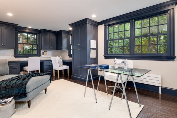 Home Office, Interior, Recessed Lighting, Wood Texture Flooring