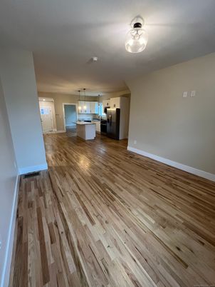 Empty room, Interior, Kitchen, Pendant Lights, Wood Texture Flooring