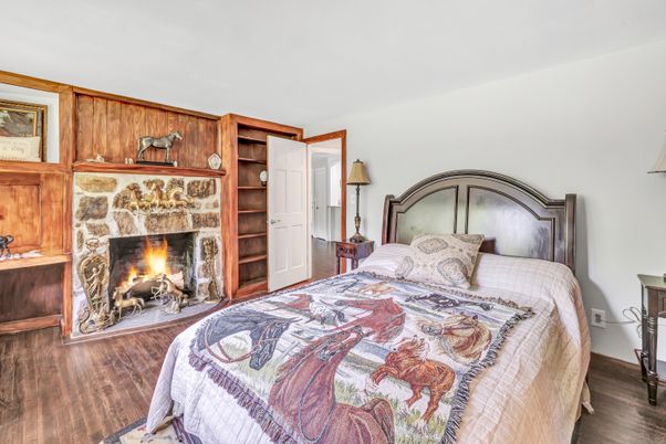 Bedroom, Fireplace, Interior, Wood Texture Flooring