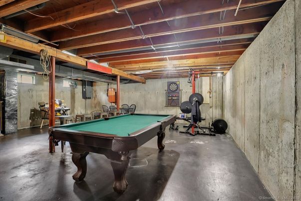 Billiard Table, Fitness Equipment, Game Room, Interior, Wooden Beams, Wooden Walls