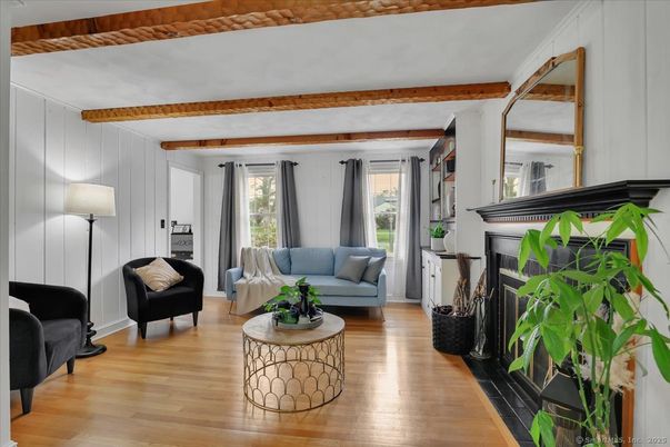 Fireplace, Interior, Living room, Wooden Beams, Wood Texture Flooring