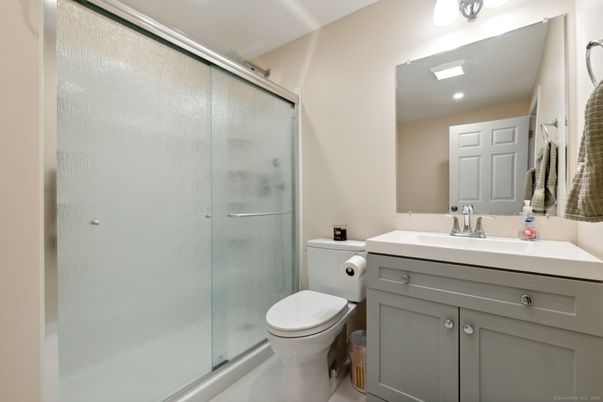 Bathroom, Glass Shower, Interior, Recessed Lighting