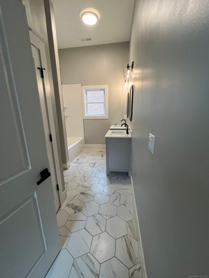 Bathroom, Interior, Marble, Recessed Lighting