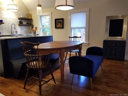 Dining room, Interior, Kitchen, Pendant Lights, Wood Texture Flooring