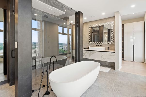 Bathroom, Dual Sink Vanities, Free Standing Baths, Glass Shower, Interior, Recessed Lighting