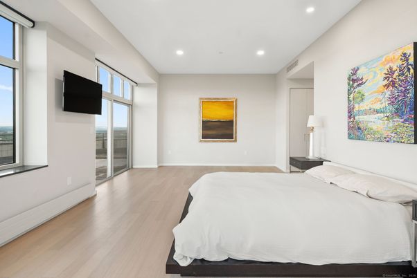 Bedroom, Interior, Recessed Lighting, Wood Texture Flooring