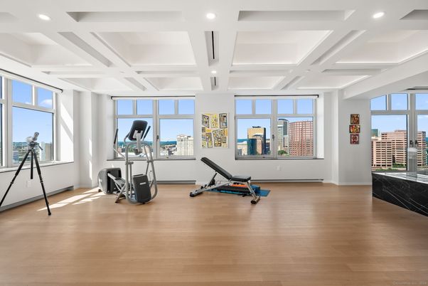 Fitness Equipment, Interior, Recessed Lighting, Wood Texture Flooring