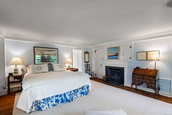 Bedroom, Fireplace, Interior, Wood Texture Flooring