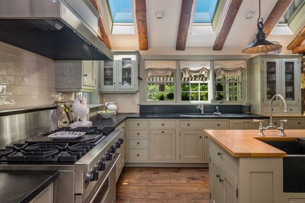 Interior, Kitchen, Recessed Lighting, Stainless Steel Appliances, Wooden Beams, Wood Texture Flooring
