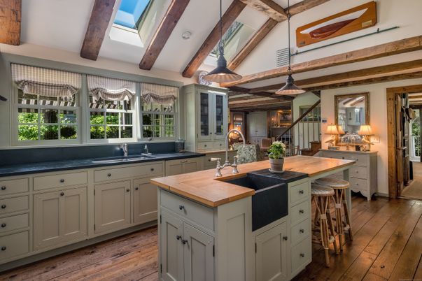 Interior, Kitchen, Pendant Lights, Wooden Beams, Wood Texture Flooring