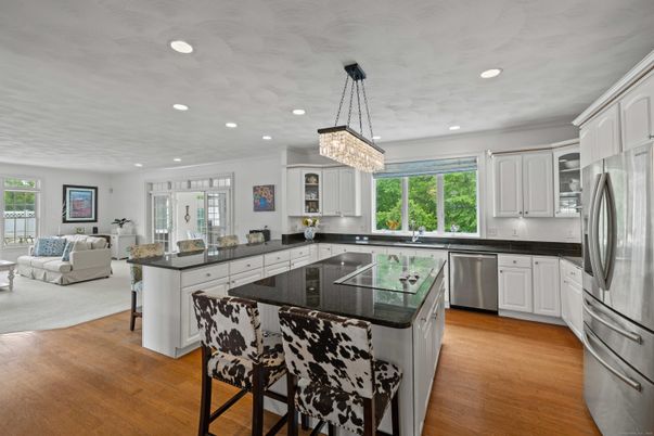 Interior, Kitchen, Living room, Pendant Lights, Recessed Lighting, Stainless Steel Appliances, Wood Texture Flooring