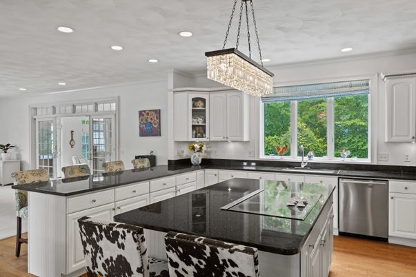 Chandelier, Interior, Kitchen, Pendant Lights, Recessed Lighting, Wood Texture Flooring