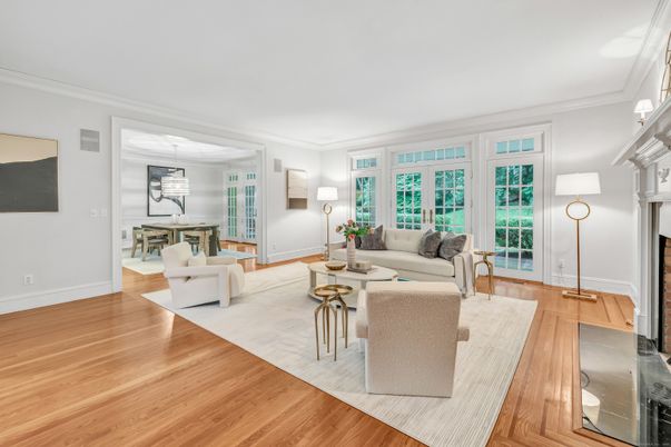 Dining room, Fireplace, Interior, Living room, Wood Texture Flooring