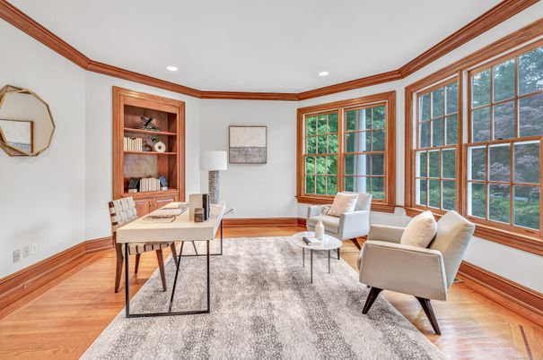 Home Office, Interior, Recessed Lighting, Wood Texture Flooring