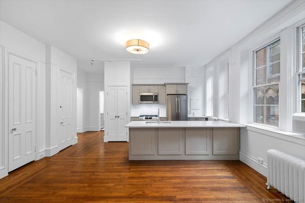 Interior, Kitchen, Stainless Steel Appliances, Wood Texture Flooring