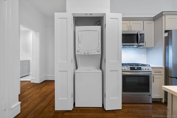 Interior, Kitchen, Stainless Steel Appliances, Utility Closets, Washer, Wood Texture Flooring