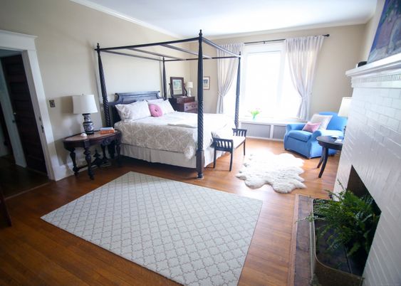 Bedroom, Fireplace, Interior, Wood Texture Flooring