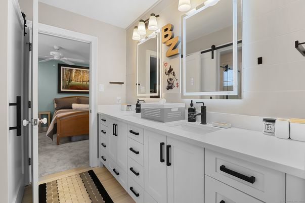 Bathroom, Bedroom, Dual Sink Vanities, Interior, Wood Texture Flooring