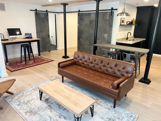 Home Office, Interior, Pendant Lights, Recessed Lighting, Wood Texture Flooring