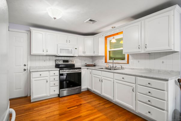Interior, Kitchen, Stainless Steel Appliances, Wood Texture Flooring