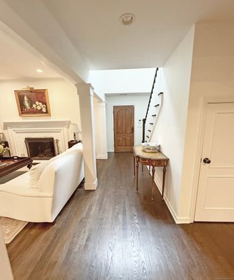 Fireplace, Interior, Recessed Lighting, Wood Texture Flooring