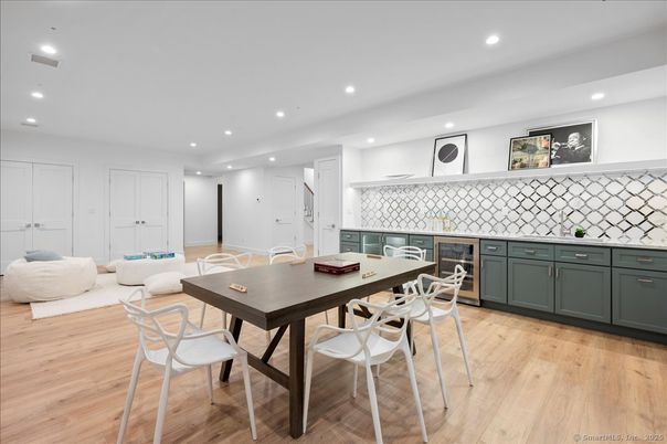 Dining room, Interior, Recessed Lighting, Wood Texture Flooring