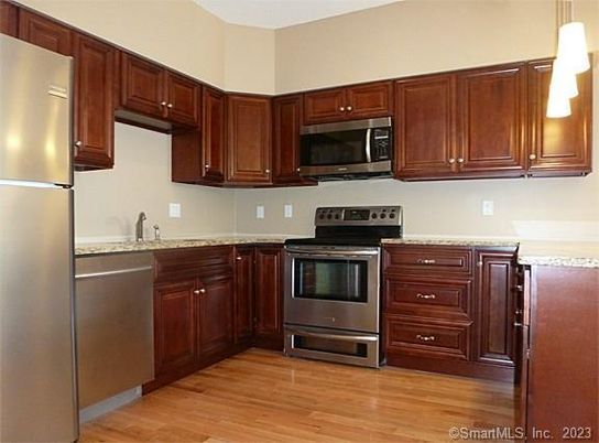 Interior, Kitchen, Stainless Steel Appliances, Wood Texture Flooring
