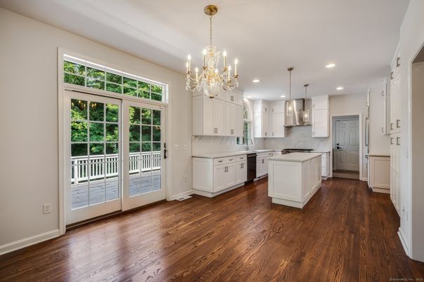 Chandelier, Interior, Kitchen, Pendant Lights, Recessed Lighting, Wood Texture Flooring