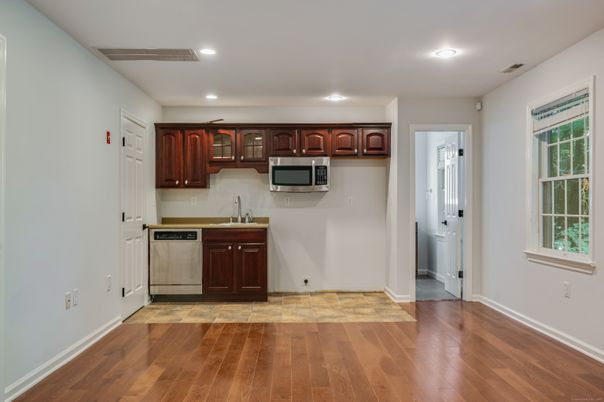 Interior, Kitchen, Recessed Lighting, Wood Texture Flooring