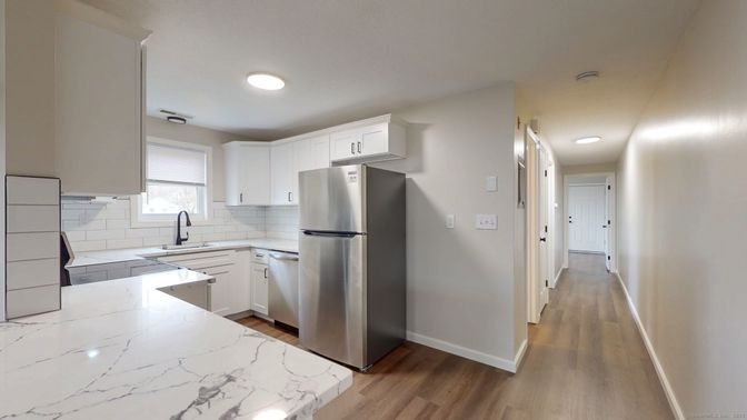 Interior, Kitchen, Recessed Lighting, Wood Texture Flooring