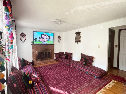 Bedroom, Fireplace, Interior, Wood Texture Flooring