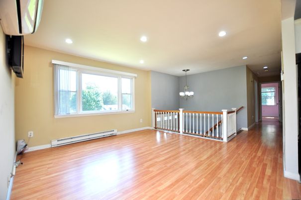 Chandelier, Empty room, Interior, Recessed Lighting, Wood Texture Flooring