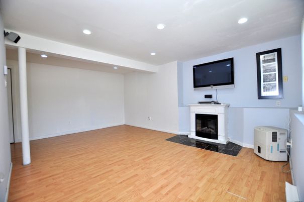 Empty room, Fireplace, Interior, Recessed Lighting, Wood Texture Flooring