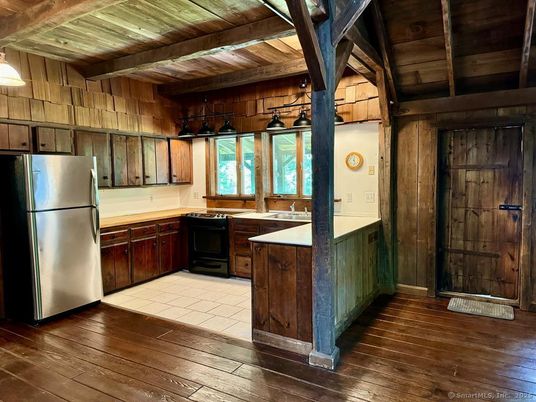 Interior, Kitchen, Pendant Lights, Wooden Beams, Wooden Ceilings, Wood Texture Flooring, Wooden Walls