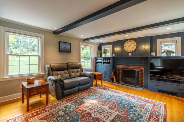 Fireplace, Interior, Recessed Lighting, Wood Texture Flooring