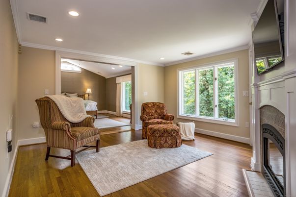 Fireplace, Interior, Recessed Lighting, Wood Texture Flooring