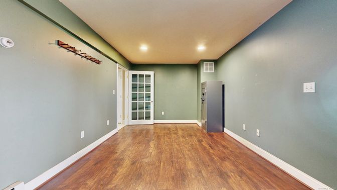 Empty room, Interior, Recessed Lighting, Wood Texture Flooring