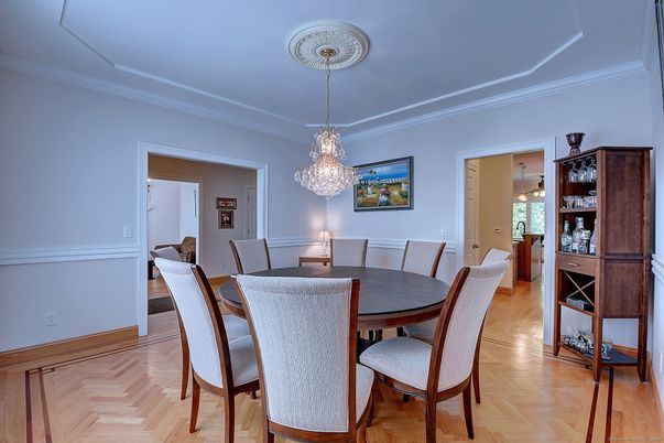 Chandelier, Dining room, Interior, Wood Texture Flooring