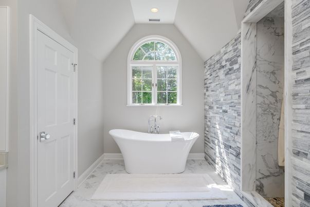 Bathroom, Free Standing Baths, Interior, Marble, Marble Walls, Recessed Lighting