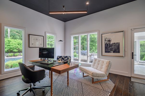 Home Office, Interior, Recessed Lighting, Wood Texture Flooring