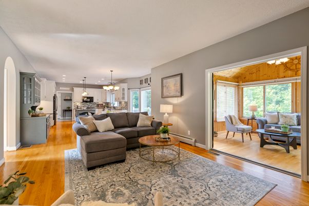 Interior, Kitchen, Living room, Pendant Lights, Recessed Lighting, Stainless Steel Appliances, Wood Texture Flooring