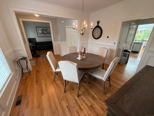Dining room, Interior, Pendant Lights, Wood Texture Flooring