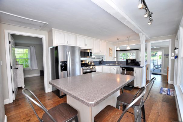 Interior, Kitchen, Pendant Lights, Stainless Steel Appliances, Wood Texture Flooring