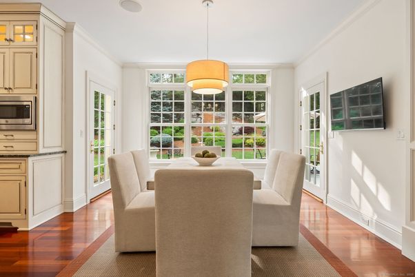 Dining room, Interior, Pendant Lights, Wood Texture Flooring