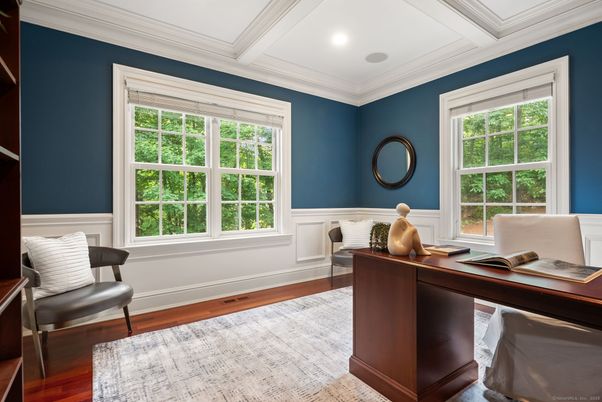 Home Office, Interior, Recessed Lighting, Wood Texture Flooring