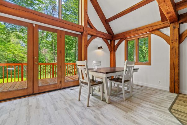 Dining room, Interior, Sun Room, Wooden Beams, Wood Texture Flooring