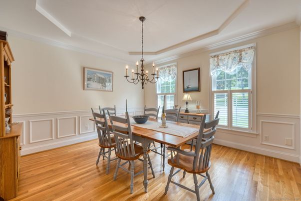 Chandelier, Dining room, Interior, Wood Texture Flooring