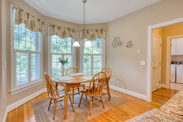 Dining room, Interior, Pendant Lights, Wood Texture Flooring