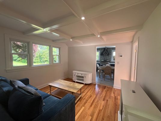 Dining room, Interior, Living room, Recessed Lighting, Wood Texture Flooring